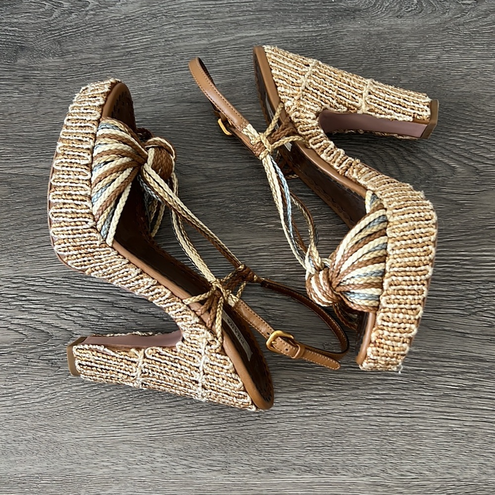 Prada Brown, Tan and Cream Braided Platform Sandals - Picture 6 of 14
